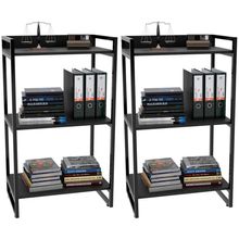 Kit 02 Estantes com 3 Prateleiras Escritório Estilo Industrial Form C01 104x60cm Preto Onix - Lyam Decor