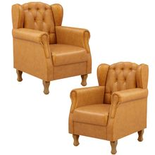 Kit 02 Poltronas Decorativa Para Sala De Estar Yara P02 Couríssimo Whisky - Lyam Decor