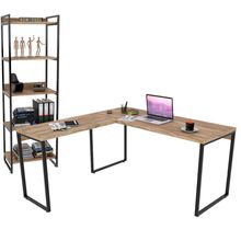 Kit Mesa De Escritório Industrial em L com Estante 5 Prateleiras Form C01 150x150 Carvalho - Lyam Decor