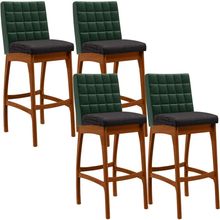 Kit 04 Banquetas Altas Cozinha Sala Jantar Fixa Mila B04 Facto Verde Musgo Linho Chumbo - Lyam Decor