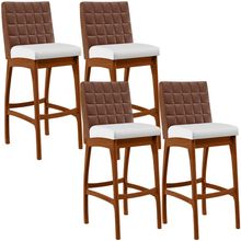 Kit 4 Banquetas Altas Cozinha Sala Jantar Fixa Mila B04 Couríssimo Marrom Corano Branco - Lyam Decor