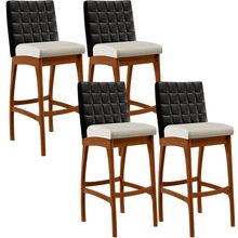 Kit 04 Banquetas Altas Sala De Jantar Fixa Mila B04 Couríssimo Preto Linho Champagne - Lyam Decor