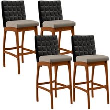 Kit 04 Banquetas Altas Cozinha Sala De Jantar Fixa Mila B04 Couríssimo Preto Linho Bege - Lyam Decor