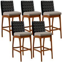 Kit 05 Banquetas Altas Cozinha Sala De Jantar Fixa Mila B04 Couríssimo Preto Linho Bege - Lyam Decor