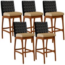 Kit 05 Banquetas Altas Sala De Jantar Fixa Mila B04 Couríssimo Preto Linho Bege Escuro - Lyam Decor