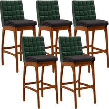 Kit 05 Banquetas Altas Cozinha Sala Jantar Fixa Mila B04 Facto Verde Musgo Linho Chumbo - Lyam Decor