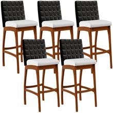 Kit 05 Banquetas Altas Cozinha Sala Jantar Fixa Mila B04 Couríssimo Preto Corano Branco - Lyam Decor