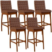 Kit 05 Banquetas Altas Para Cozinha Sala De Jantar Fixa Mila B04 Couríssimo Marrom - Lyam Decor