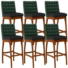 Kit 06 Banquetas Altas Cozinha Sala Jantar Fixa Mila B04 Facto Verde Musgo Corano Preto - Lyam Decor