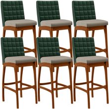 Kit 06 Banquetas Altas Cozinha Sala Jantar Fixa Mila B04 Facto Verde Musgo Linho Bege - Lyam Decor