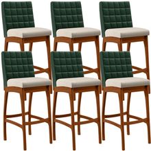 Kit 06 Banquetas Altas Cozinha Sala De Jantar Fixa Mila B04 Facto Verde Musgo Linho Cru - Lyam Decor