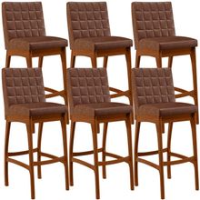 Kit 06 Banquetas Altas Para Cozinha Sala De Jantar Fixa Mila B04 Couríssimo Marrom - Lyam Decor