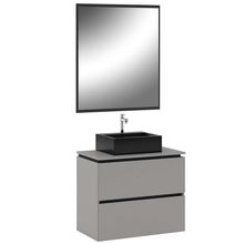 Conjunto Banheiro Gabinete 80cm 03 Gavetas Cuba 45x37 E Espelho Urban B06 Argento Preto - Lyam Decor