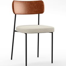 Cadeira Decorativa Para Sala De Jantar Melina L02 Couríssimo Camel Linho Champagne - Lyam Decor