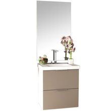 Conjunto Banheiro Gabinete 60cm Com Lavatório E Espelho Pietra B06 Gianduia Brilho - Lyam Decor