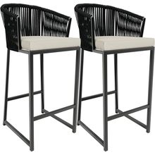 Kit 02 Banqueta Para Área Gourmet Cozinha Varanda Corda Náutica Sunset D04 Preto - Lyam Decor