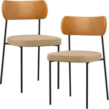 Kit 02 Cadeiras Estofadas Para Sala De Jantar Melina L02 Couríssimo Whisky Linho Bege Escuro - Lyam Decor