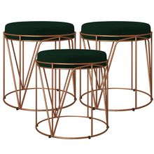 Kit 03 Puffs Decorativo Aramado Bronze Zaya L02 Suede Verde Musgo - Lyam Decor