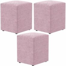 Kit 03 Puffs Quadrado Decorativo L02 Bouclê Rosê - Lyam Decor