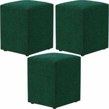 Kit 03 Puffs Quadrado Decorativo L02 Bouclê Verde - Lyam Decor