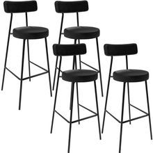 Kit 04 Banquetas Altas Bar Sala De Jantar Estrutura Em Aço Milão F01 Couríssimo Preto - Lyam Decor