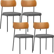 Kit 04 Cadeiras Para Sala De Jantar Melina L02 Couríssimo Whisky Linho Cinza Escuro - Lyam Decor