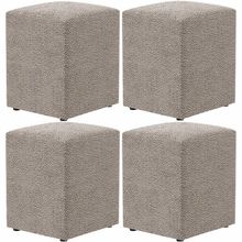 Kit 04 Puffs Quadrado L02 Decorativo Bouclê Bege - Lyam Decor