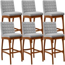 Kit 06 Banquetas Altas Para Cozinha Sala De Jantar Fixa Mila B04 Bouclê Cinza - Lyam Decor
