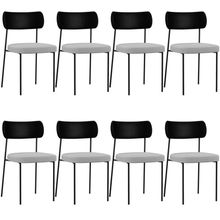 Kit 08 Cadeiras Para Sala De Jantar Melina L02 Couríssimo Preto Linho Cinza - Lyam Decor