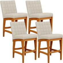 Kit 04 Banquetas Baixa Cozinha Bancada Bar Sala Jantar Fixa Mila L02 Linho Champagne - Lyam Decor