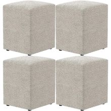 Kit 04 Puffs Quadrado L02 Decorativo Bouclê Creme - Lyam Decor