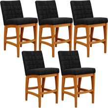 Kit 05 Banquetas Baixa Para Cozinha Bancada Bar Sala Jantar Fixa Mila L02 Linho Chumbo - Lyam Decor
