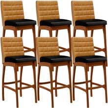 Kit 06 Banquetas Altas Cozinha Sala Jantar Fixa Mila B04 Couríssimo Whisky Couríssimo Preto - Lyam Decor