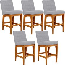 Kit 05 Banquetas Baixa Para Cozinha Bancada Bar Sala Jantar Fixa Mila L02 Suede Cinza - Lyam Decor