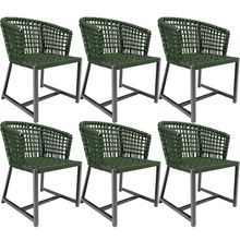 Kit 06 Cadeiras Decorativas Para Área Gourmet Cozinha Corda Náutica Belize D04 Verde - Lyam Decor