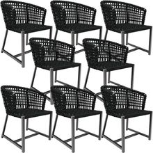 Kit 08 Cadeiras Decorativas Para Área Gourmet Cozinha Corda Náutica Belize D04 Preto - Lyam Decor
