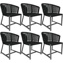 Kit 06 Cadeiras Decorativas Para Área Gourmet Cozinha Corda Náutica Belize D04 Preto - Lyam Decor