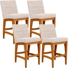 Kit 04 Banquetas Baixa Cozinha Bancada Bar Sala de Jantar Fixa Mila L02 Suede Bege - Lyam Decor