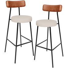 Kit 02 Banquetas Alta Bar Cozinha Sala De Jantar Milão L02 Couríssimo Camel Linho Cru - Lyam Decor