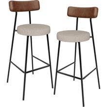 Kit 02 Banquetas Alta Cozinha Bar Sala Jantar Milão L02 Couríssimo Marrom Linho Bege - Lyam Decor