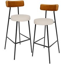 Kit 02 Banquetas Alta Cozinha Sala De Jantar Aço Milão L02 Couríssimo Whisky Linho Cru - Lyam Decor