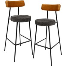 Kit 02 Banquetas Alta Cozinha Sala De Jantar Milão L02 Couríssimo Whisky Linho Chumbo - Lyam Decor