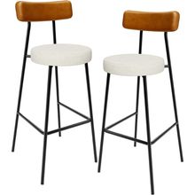 Kit 02 Banquetas Alta Cozinha Sala Jantar Milão L02 Couríssimo Whisky Linho Champagne - Lyam Decor