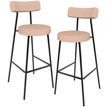 Kit 02 Banquetas Alta Cozinha Bar Sala Jantar Estrutura Em Aço Milão L02 Linho Rosê - Lyam Decor