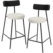 Kit 02 Banquetas Baixa Cozinha Sala Jantar Milão L02 Couríssimo Preto Linho Champagne - Lyam Decor