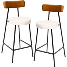 Kit 02 Banquetas Baixa Cozinha Sala Jantar Bancada Milão L02 Couríssimo Whisky Linho Cru - Lyam Decor