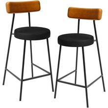 Kit 02 Banquetas Baixa Cozinha Sala Jantar Bancada Milão L02 Couríssimo Whisky Preto - Lyam Decor