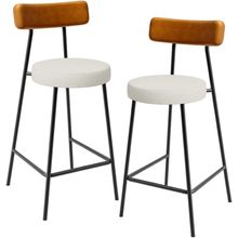 Kit 02 Banquetas Baixa Cozinha Sala Jantar Milão L02 Couríssimo Whisky Linho Champagne - Lyam Decor