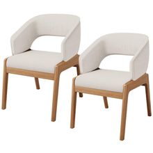 Kit 02 Cadeiras de Jantar e Estar Living Estofada Lince L02 Linho Cru - Lyam Decor
