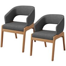 Kit 02 Cadeiras de Jantar e Estar Living Estofada Lince L02 Linho Cinza Escuro - Lyam Decor